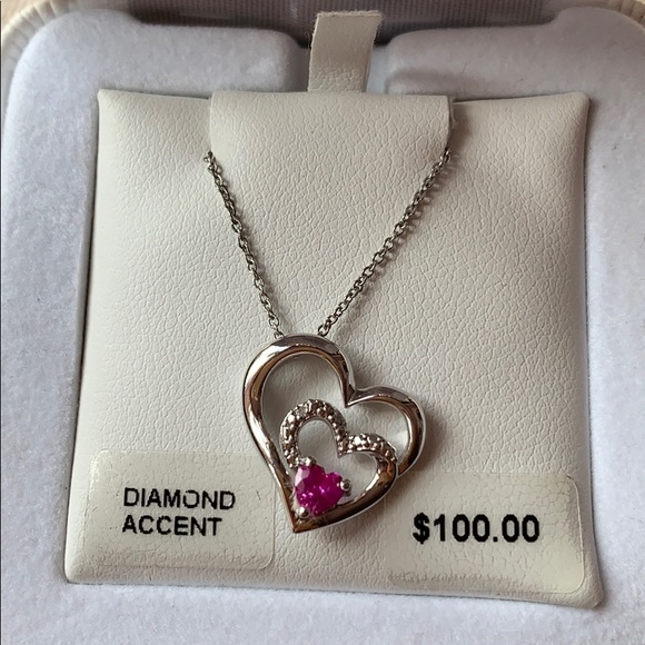 NWT Diamond Accent Sterling Silver Heart Necklace - Picture 2 of 8